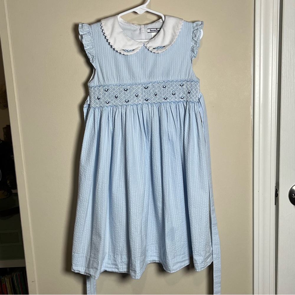 Hartstrings Blue Seersucker Girls Dress